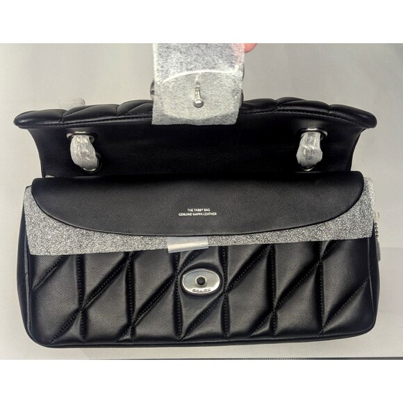 Coach Quilted Tabby Shoulder Bag 26  - Black & Silver, Chain Strap, Brand New - Picture 7 of 11